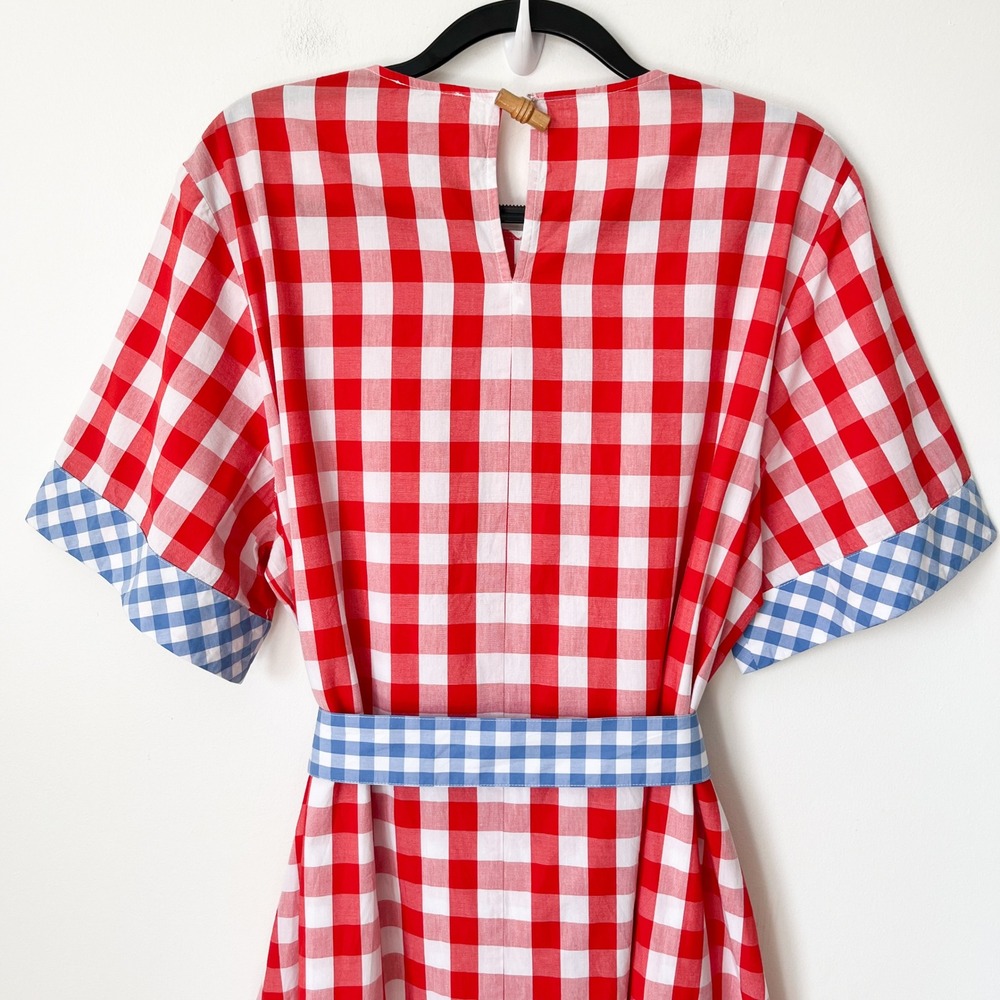Sail to Sable x Pencil & Paper Co Gingham Caftan Midi Dress Womens XXL Red Blue - Picture 8 of 15